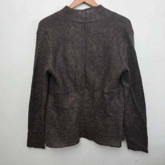 Eileen Fisher‎ Mohair Wool Blend Cardigan Sweater Knit Open Front Dark Brown M - Picture 6 of 8